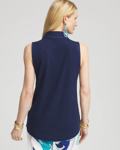 Chico's Denim Sleeveless Collared Tunic Riviera Authentic