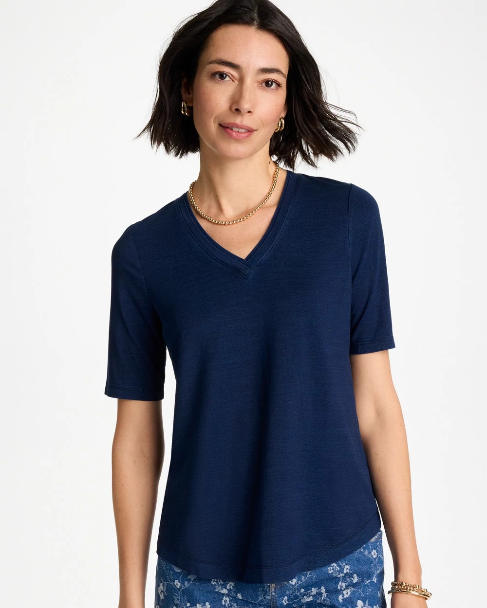 Chico's Cotton Slub V-Neck Tee Riviera Authentic