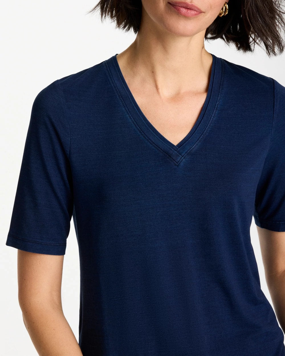 Chico's Cotton Slub V-Neck Tee Riviera Authentic