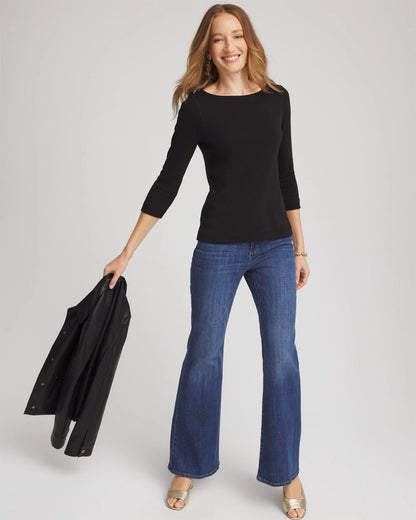 Chico's Pima Cotton 3/4 Sleeve Tee Black