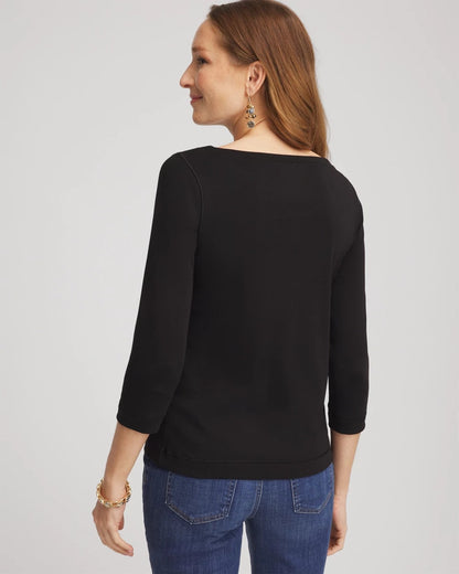 Chico's Pima Cotton 3/4 Sleeve Tee Black