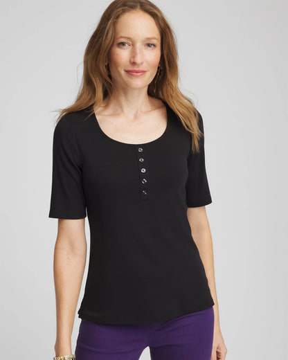 Chico's Pima Cotton Henley Tee Black
