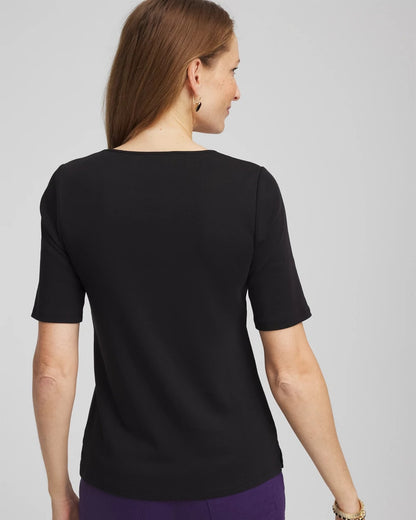 Chico's Pima Cotton Henley Tee Black