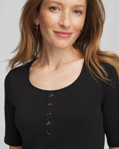 Chico's Pima Cotton Henley Tee Black