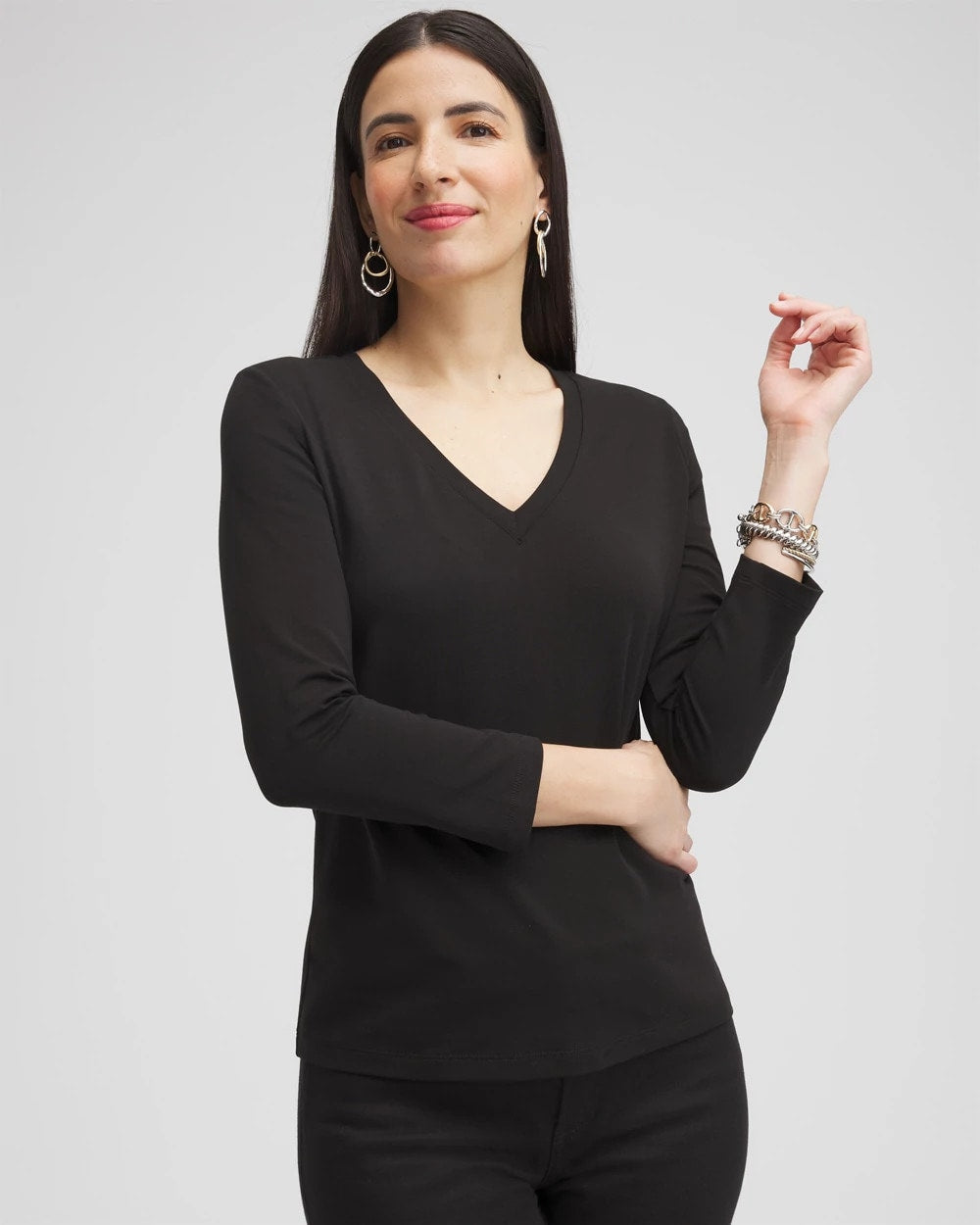 Chico's 3/4 Sleeve Perfect Tee Black