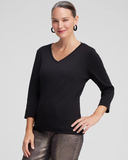Chico's 3/4 Sleeve V-Neck Tee Black