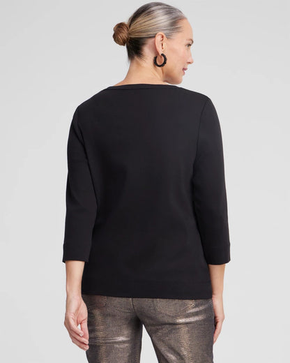 Chico's 3/4 Sleeve V-Neck Tee Black