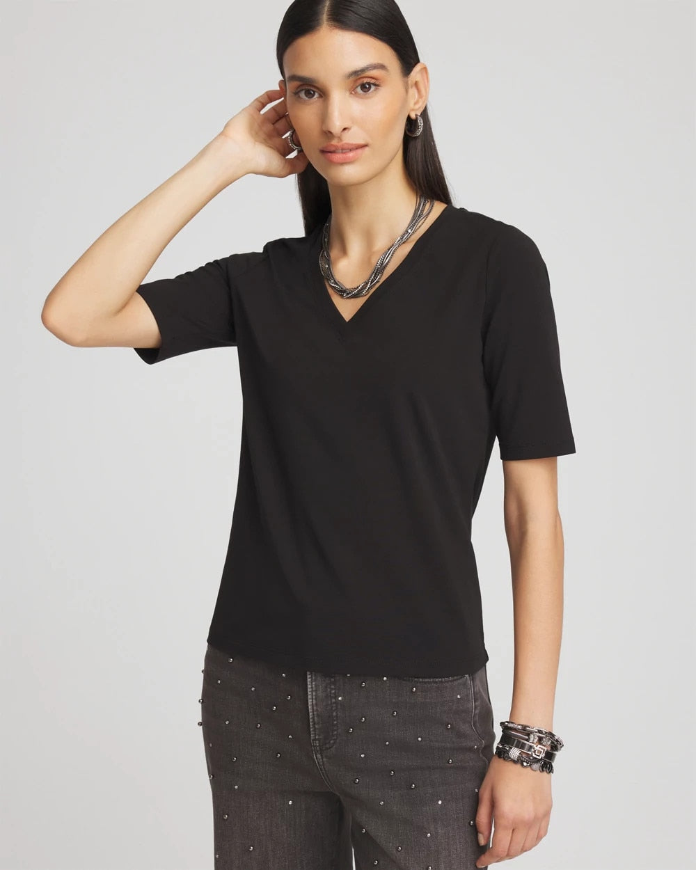 Chico's Perfect Elbow Sleeve Tee Black