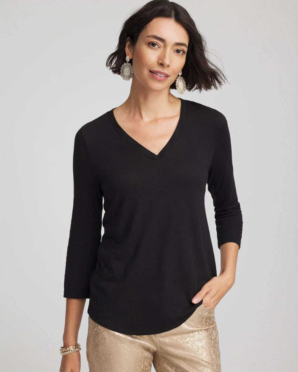 Chico's Slub 3/4 Sleeve Tee Black