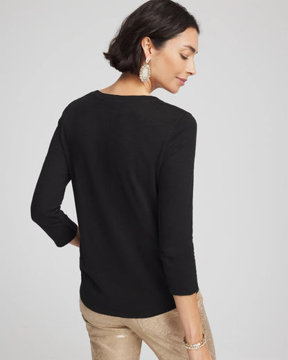 Chico's Slub 3/4 Sleeve Tee Black
