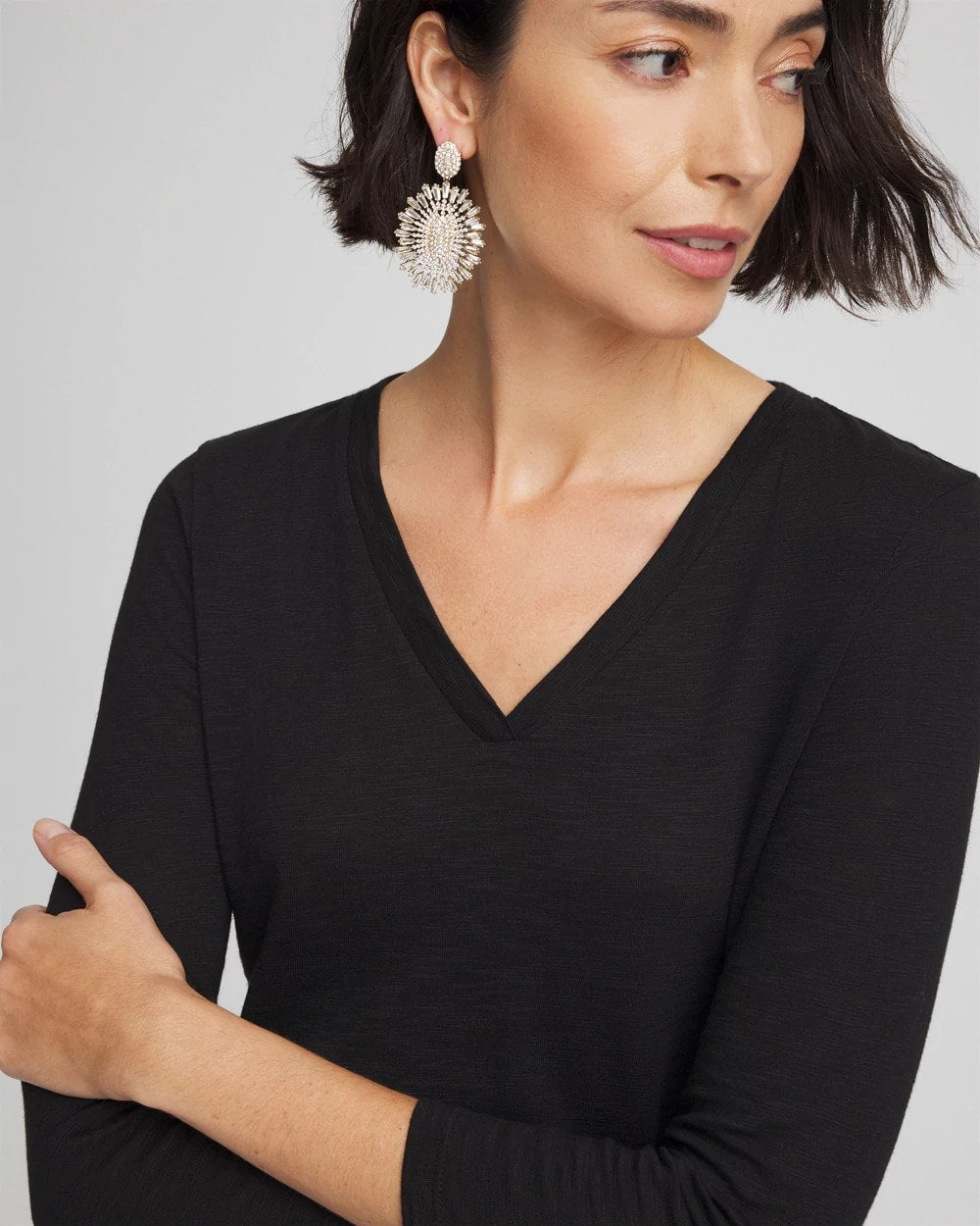 Chico's Slub 3/4 Sleeve Tee Black
