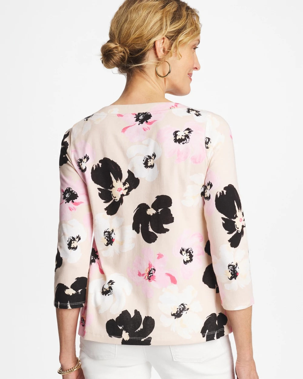 Chico's Printed Pima 3/4 Sleeve Tee Sweet Blossom