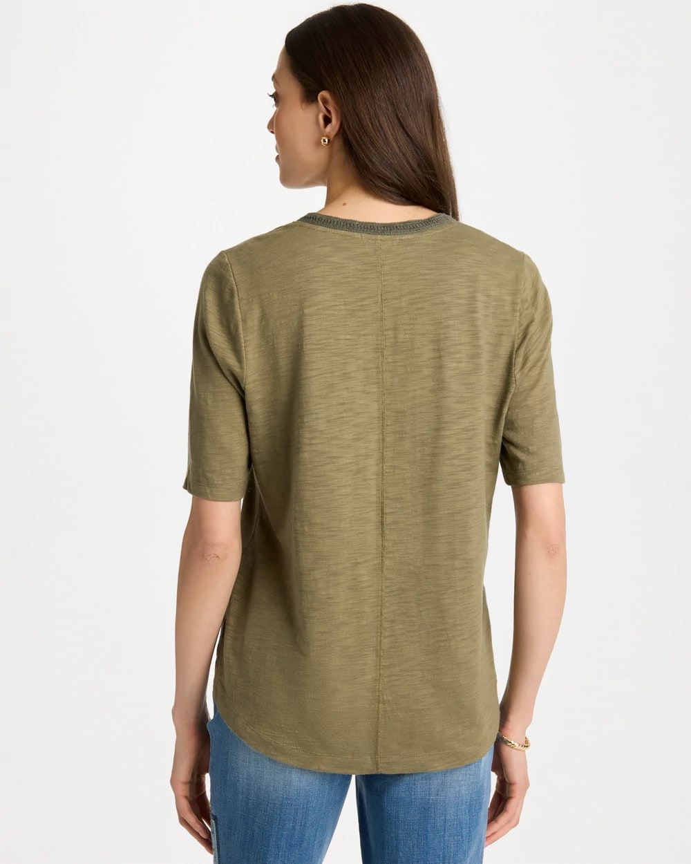 Chico's Cotton Slub V-Neck Tee Lichen