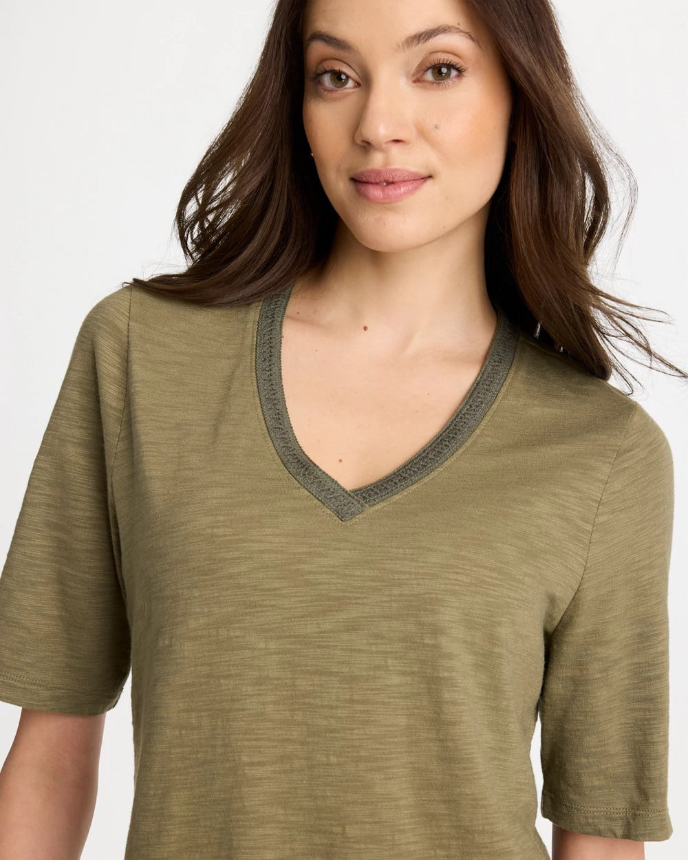 Chico's Cotton Slub V-Neck Tee Lichen