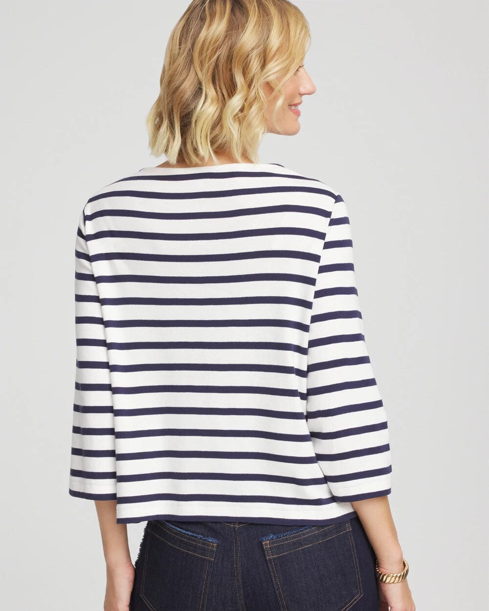 Chico's Bateau Neck Stripe Top Ecru