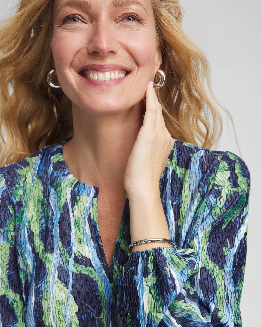 Chico's Ocean Plume Crinkle Top Passport Blue