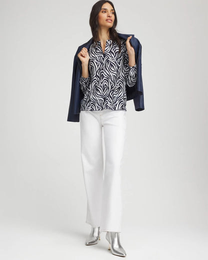 Chico's Zebra Waves Crinkle Top Passport Blue