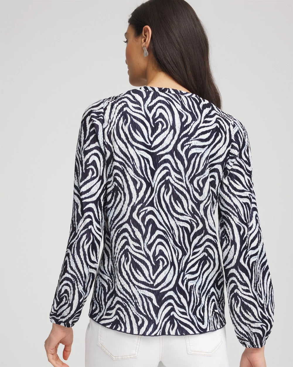 Chico's Zebra Waves Crinkle Top Passport Blue