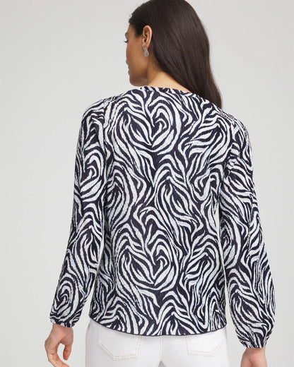 Chico's Zebra Waves Crinkle Top Passport Blue