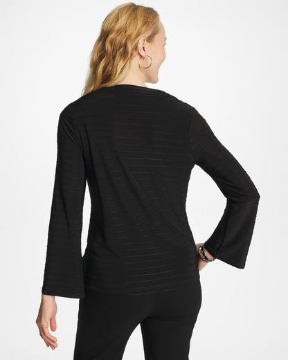 Chico's Textured Long Sleeve Cowlneck Tee Black