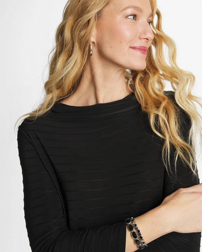 Chico's Textured Long Sleeve Cowlneck Tee Black