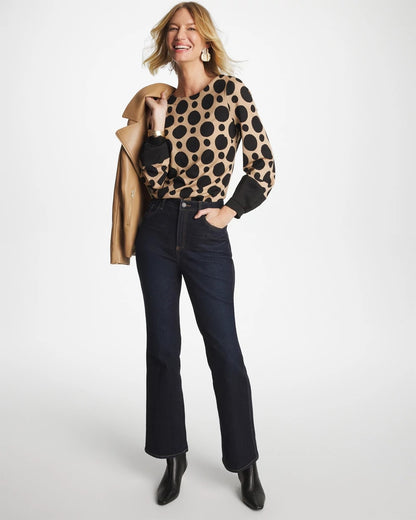 Chico's Ponte Poplin Polka-Dot Top Cattail Brown
