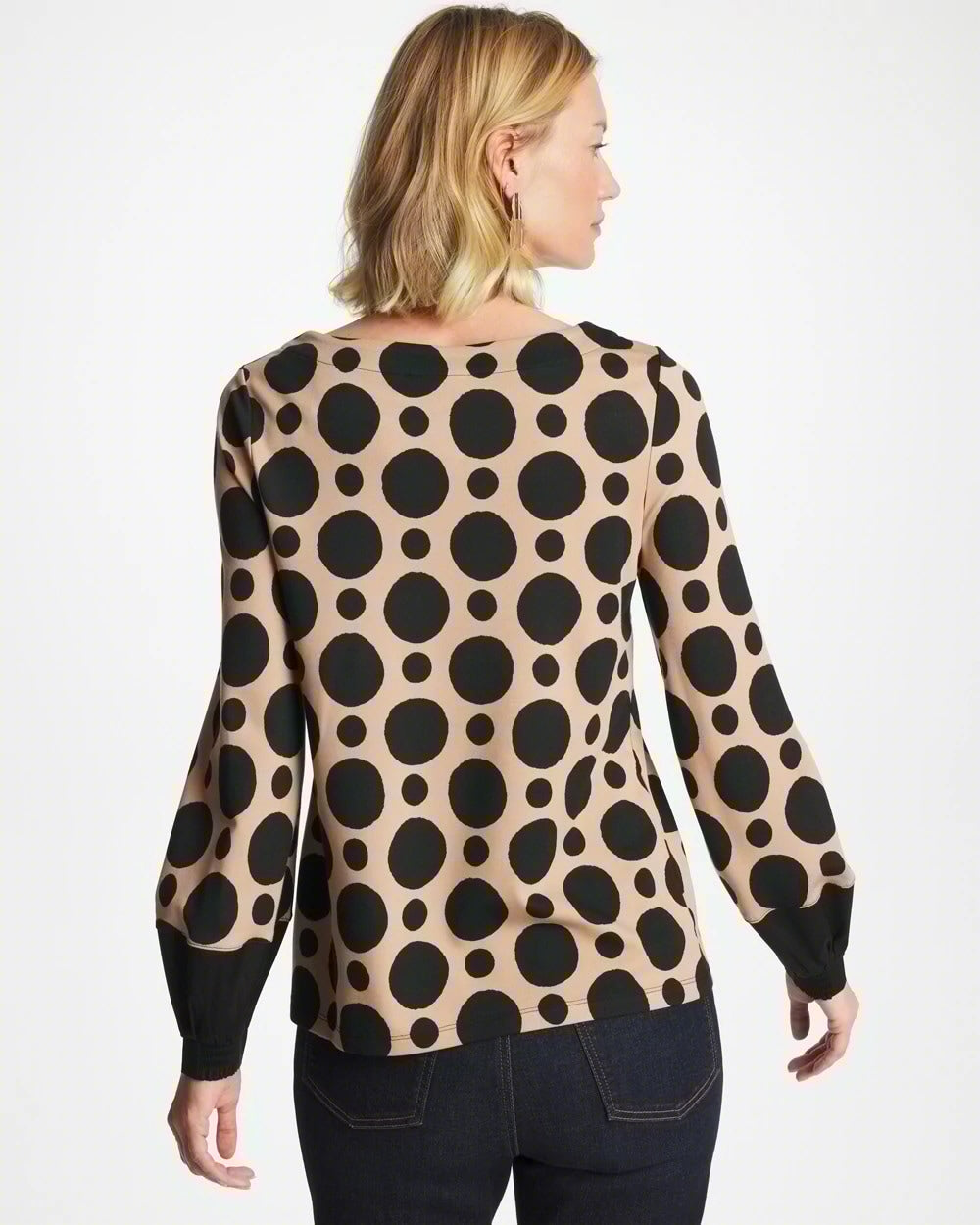 Chico's Ponte Poplin Polka-Dot Top Cattail Brown