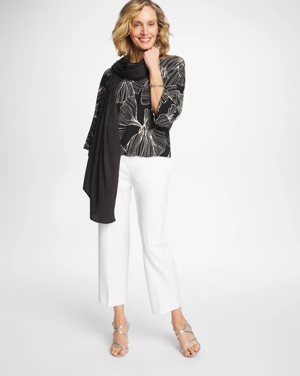 Chico's Ginkgo Matte Jersey Bubble Hem Top Black