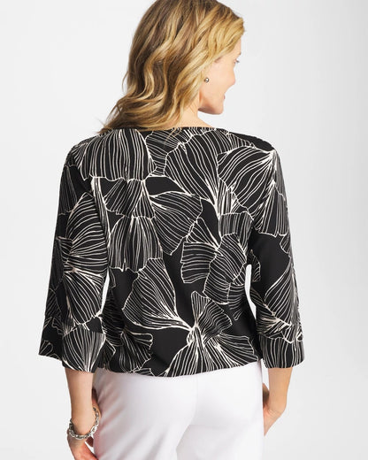 Chico's Ginkgo Matte Jersey Bubble Hem Top Black