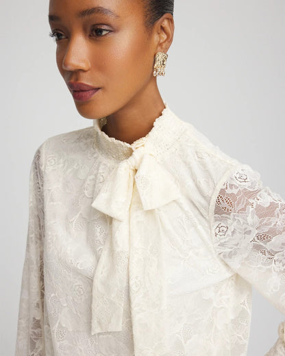 Chico's Tie-Neck Banded-Bottom Top English Cream