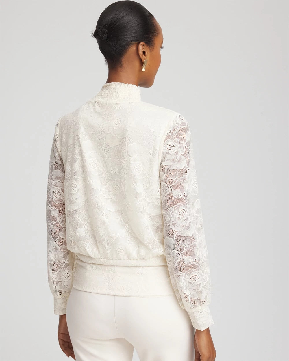 Chico's Tie-Neck Banded-Bottom Top English Cream