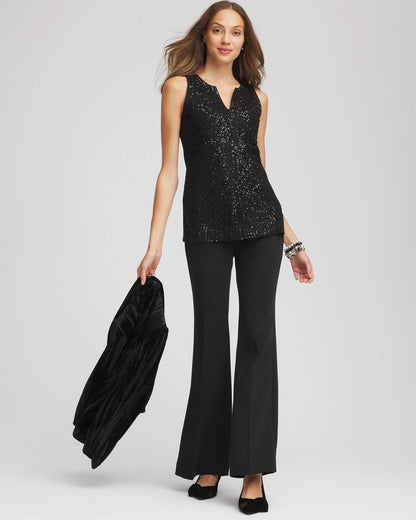 Chico's Sequin Beaded Notch Neck Tank Black
