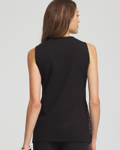 Chico's Sequin Beaded Notch Neck Tank Black