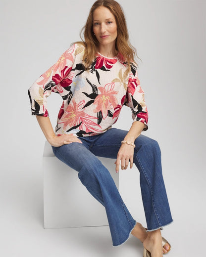 Chico's Textured Tapered Dolman Top Folkloric Red