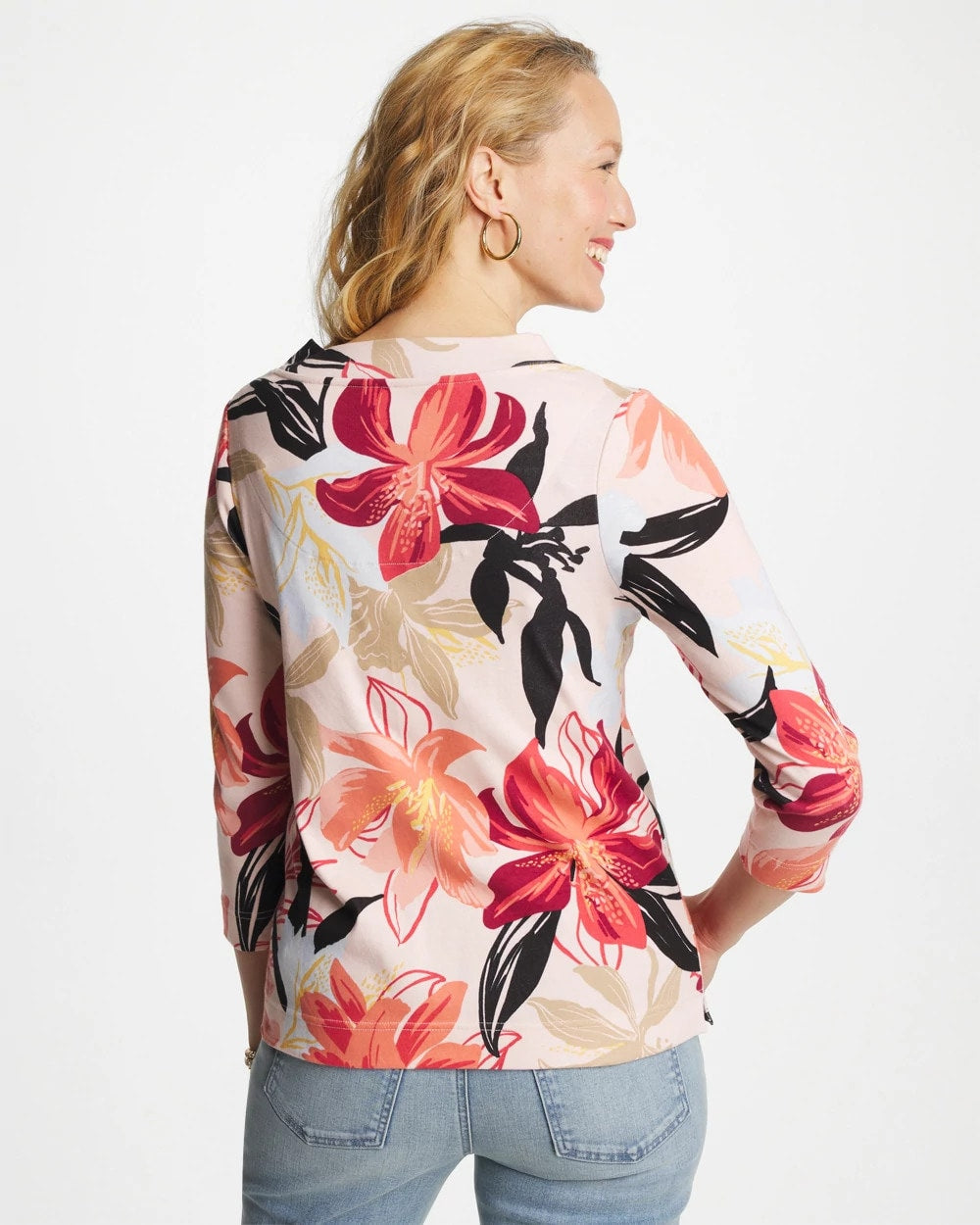 Chico's Pima Cotton 3/4 Sleeve Tee Folkloric Red