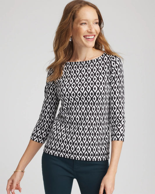Chico's Pima 3/4 Sleeve Tee Black