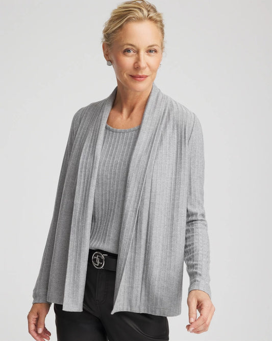 Chico's Cozy Cardigan Fog Heather Gray