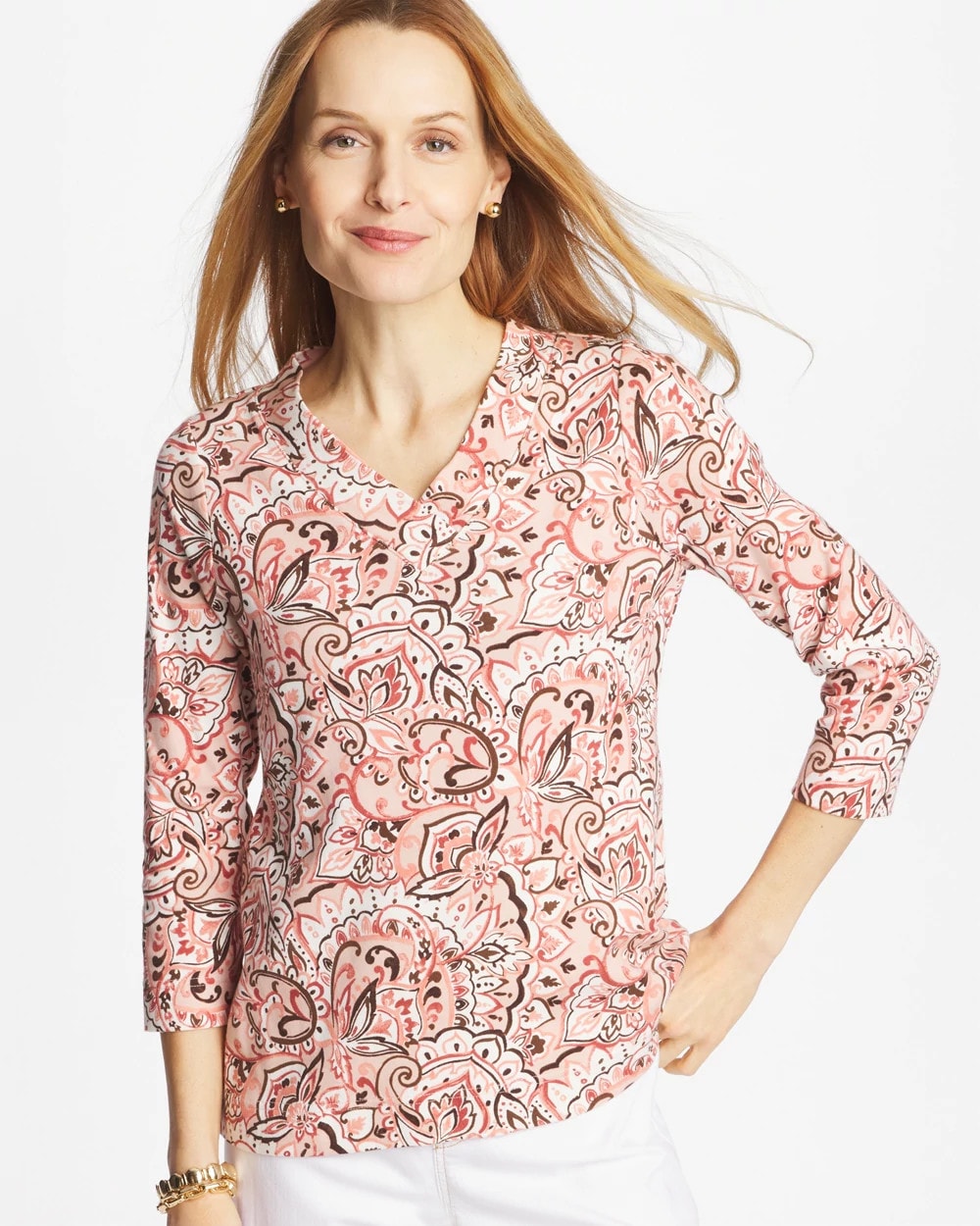 Chico's Pima 3/4 Sleeve Tee Rose Smoke