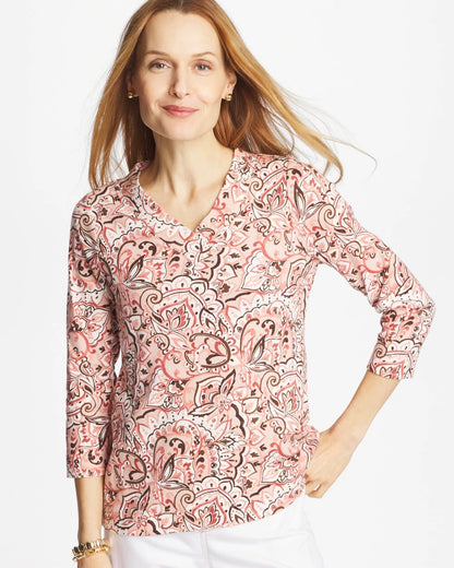 Chico's Pima 3/4 Sleeve Tee Rose Smoke