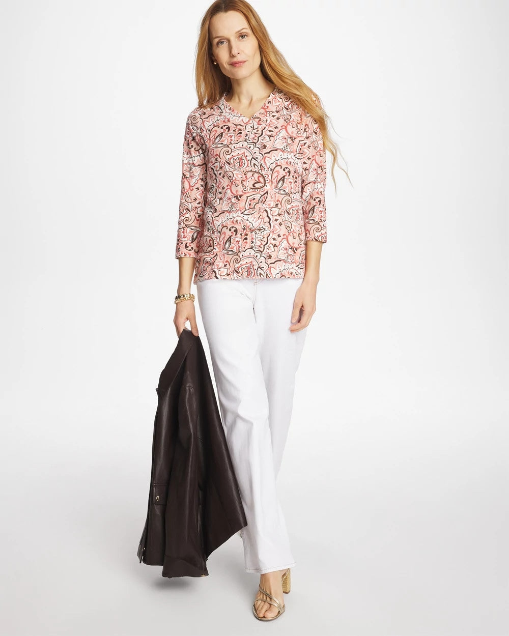 Chico's Pima 3/4 Sleeve Tee Rose Smoke
