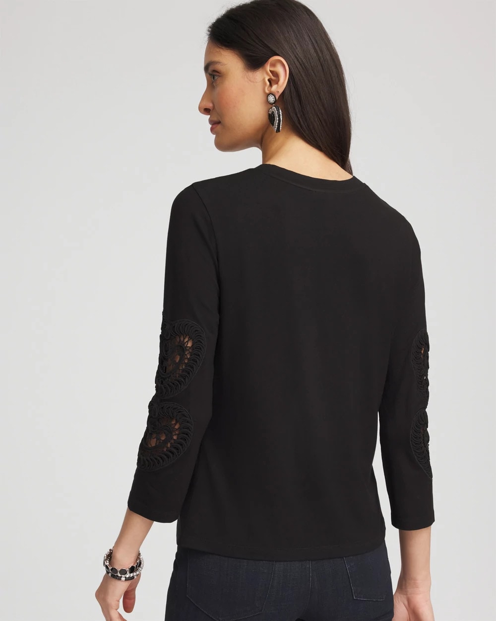 Chico's Heart Sleeve Detail Tee Black