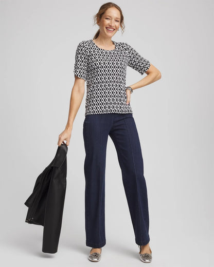 Chico's Printed Pima Elbow Sleeve Tee Black