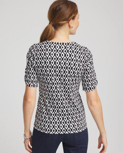 Chico's Printed Pima Elbow Sleeve Tee Black