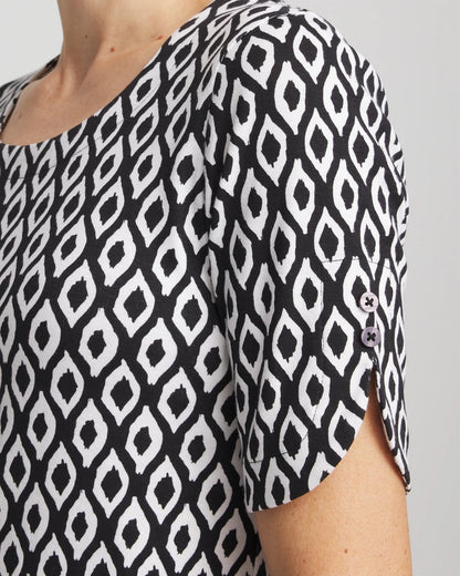Chico's Printed Pima Elbow Sleeve Tee Black