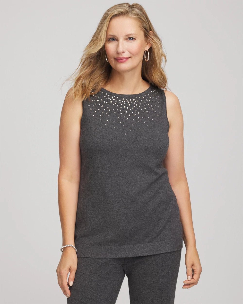 Chico's Travelers™ Rhinestone Tank Graphite Gray