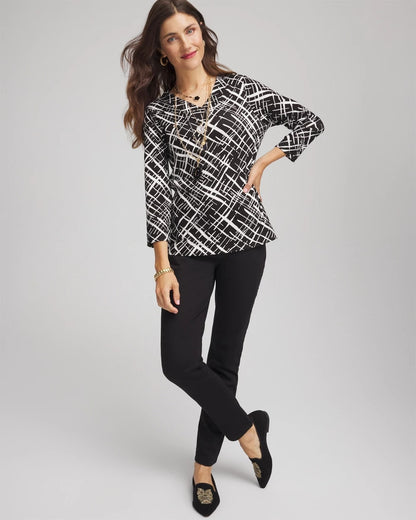 Chico's Printed Pima 3/4 Sleeve Tee Black