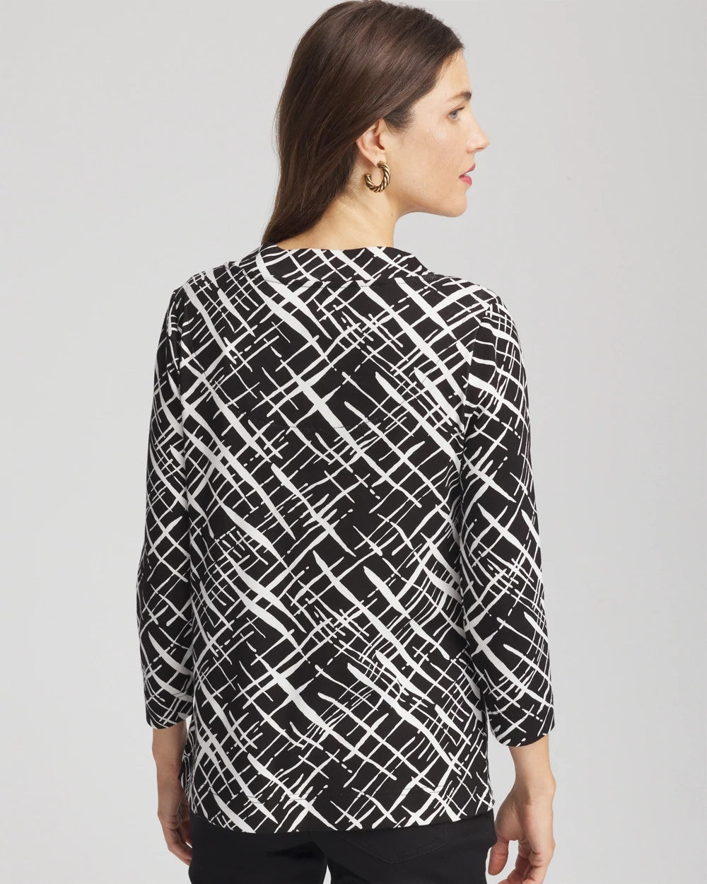 Chico's Printed Pima 3/4 Sleeve Tee Black
