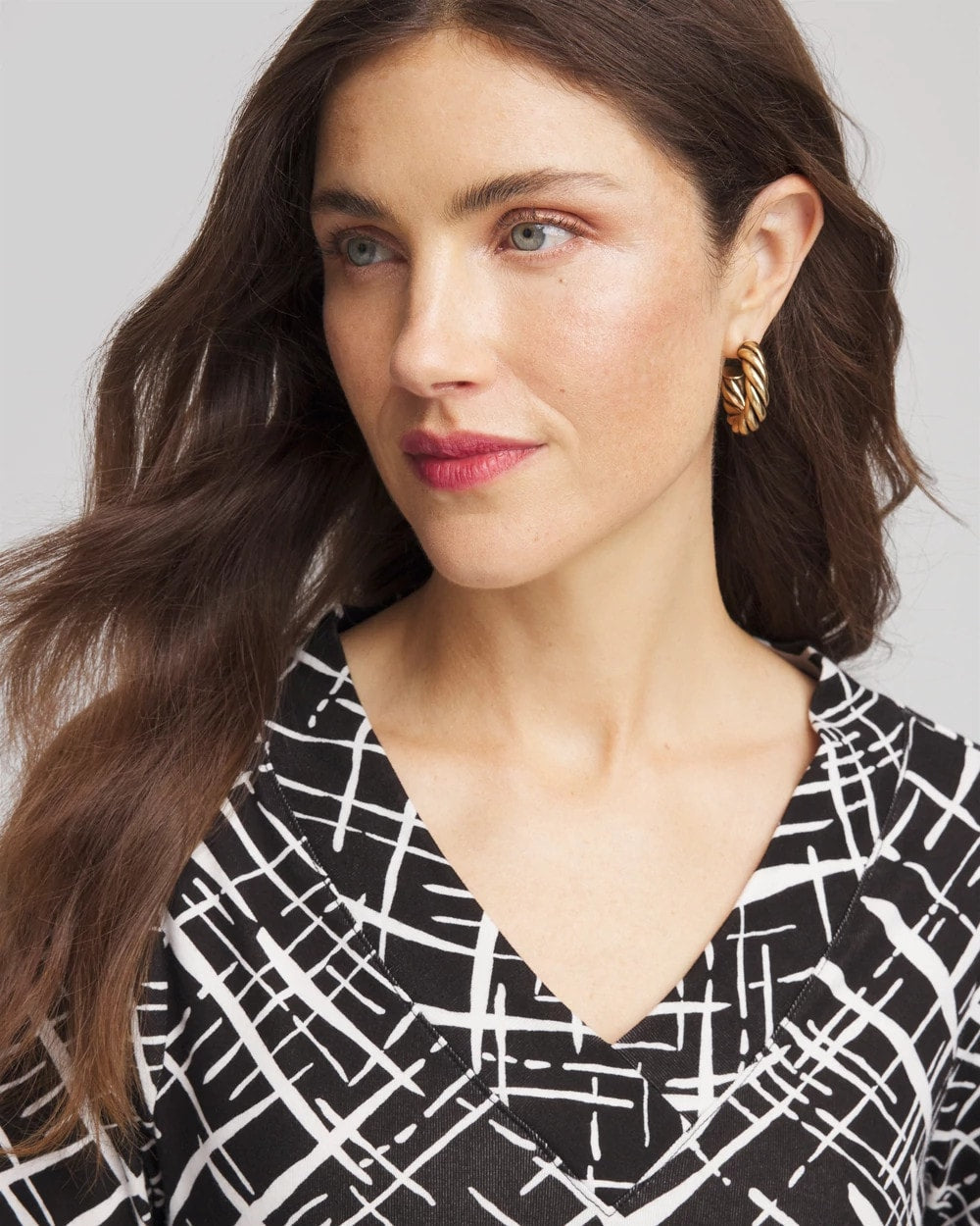 Chico's Printed Pima 3/4 Sleeve Tee Black