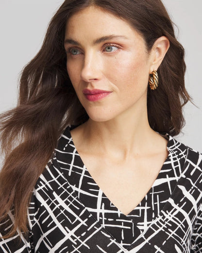 Chico's Printed Pima 3/4 Sleeve Tee Black