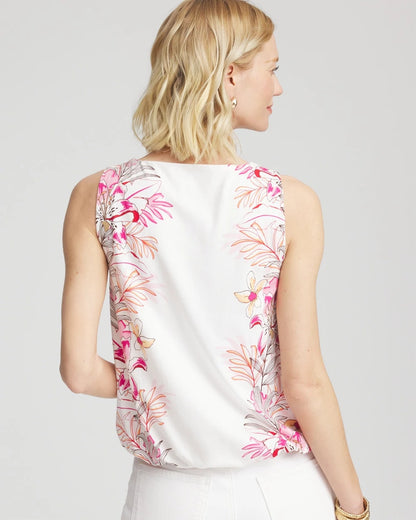 Chico's Tropical Floral Bubble Hem Tee Alabaster